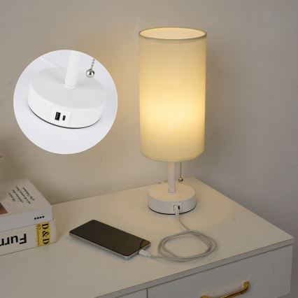 Brilagi - Lampe de table avec port USB TABLON 1xE27/25W/230V blanc/crème