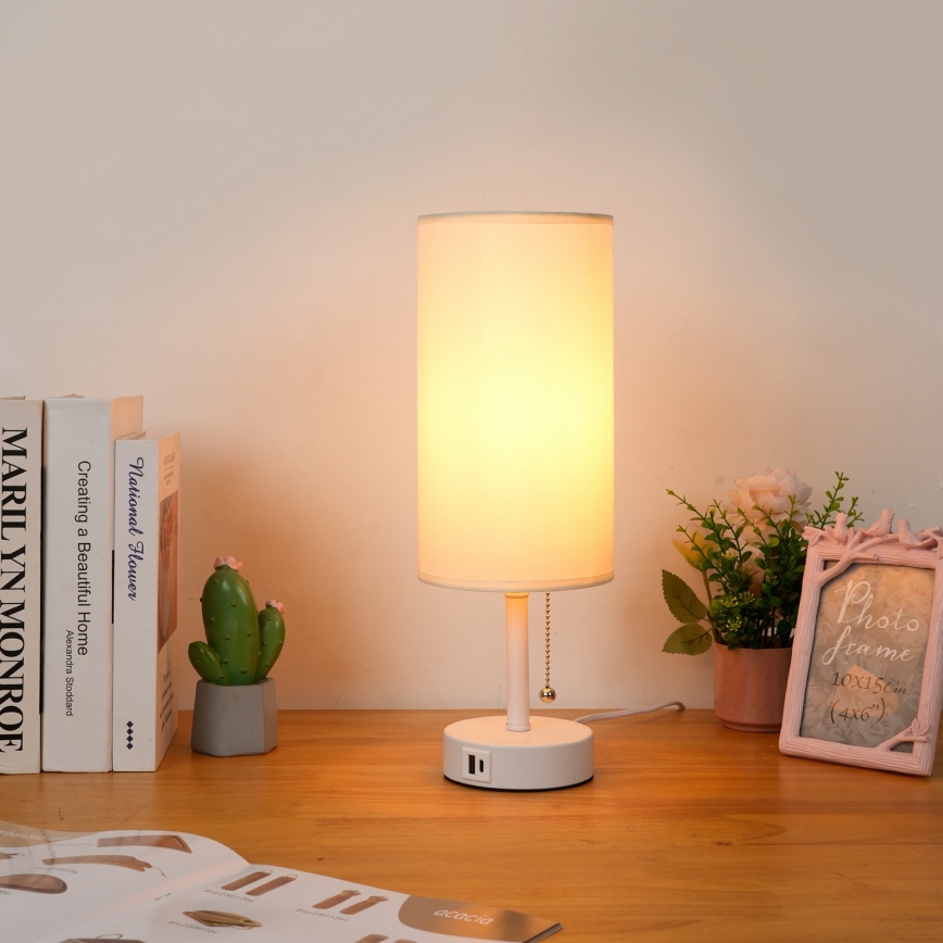 Brilagi - Lampe de table avec port USB TABLON 1xE27/25W/230V blanc/crème