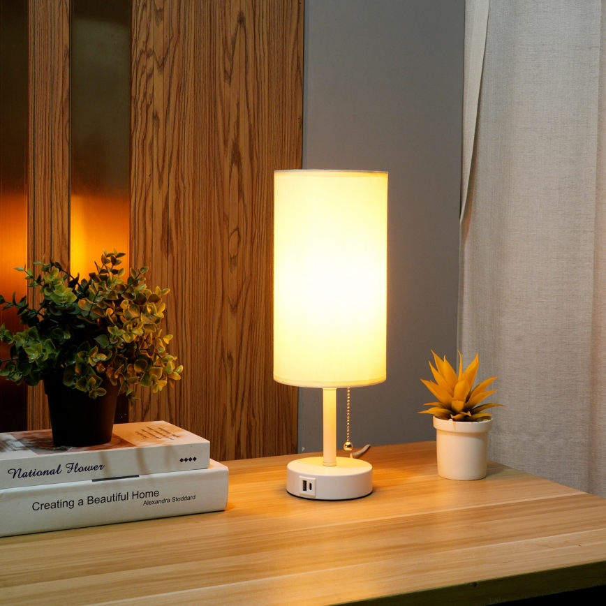 Brilagi - Lampe de table avec port USB TABLON 1xE27/25W/230V blanc/crème