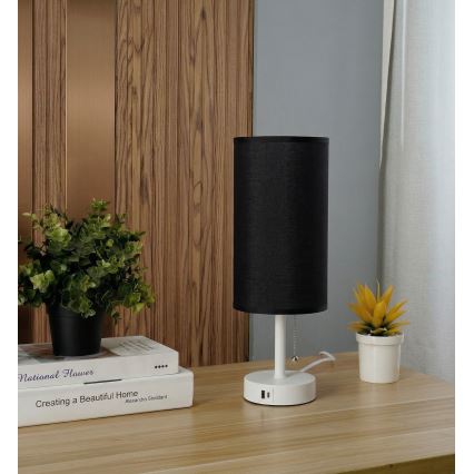 Brilagi - Lampe de table avec port USB TABLON 1xE27/25W/230V blanc/noir