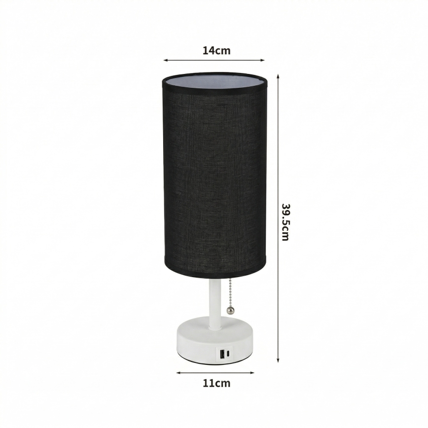 Brilagi - Lampe de table avec port USB TABLON 1xE27/25W/230V blanc/noir