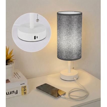Brilagi - Lampe de table avec port USB TABLON 1xE27/25W/230V blanche/grise