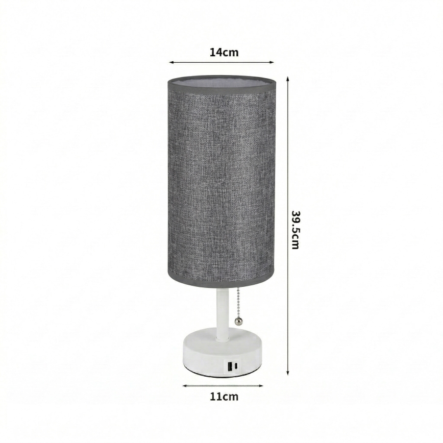 Brilagi - Lampe de table avec port USB TABLON 1xE27/25W/230V blanche/grise