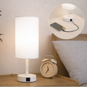 Brilagi - Lampe de table avec port USB TABLON 1xE27/25W/230V blanche