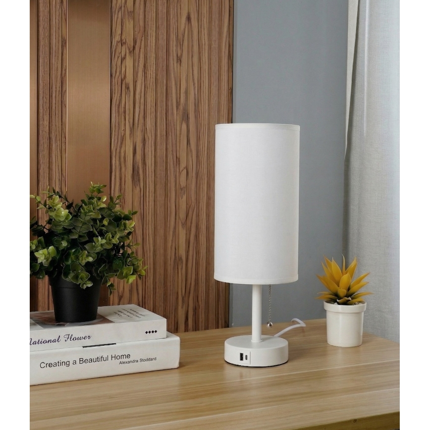 Brilagi - Lampe de table avec port USB TABLON 1xE27/25W/230V blanche