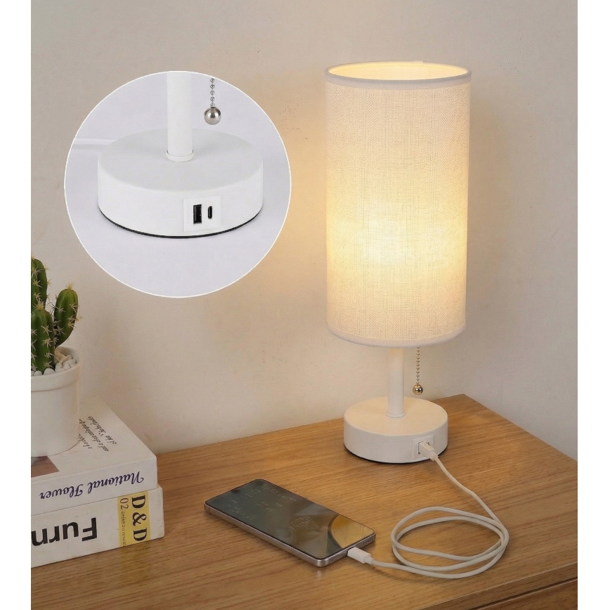 Brilagi - Lampe de table avec port USB TABLON 1xE27/25W/230V blanche