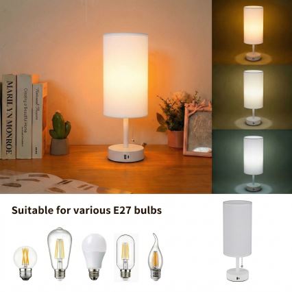 Brilagi - Lampe de table avec port USB TABLON 1xE27/25W/230V blanche