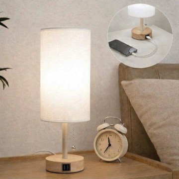 Brilagi - Lampe de table avec port USB TABLON 1xE27/25W/230V chêne/beige/blanc