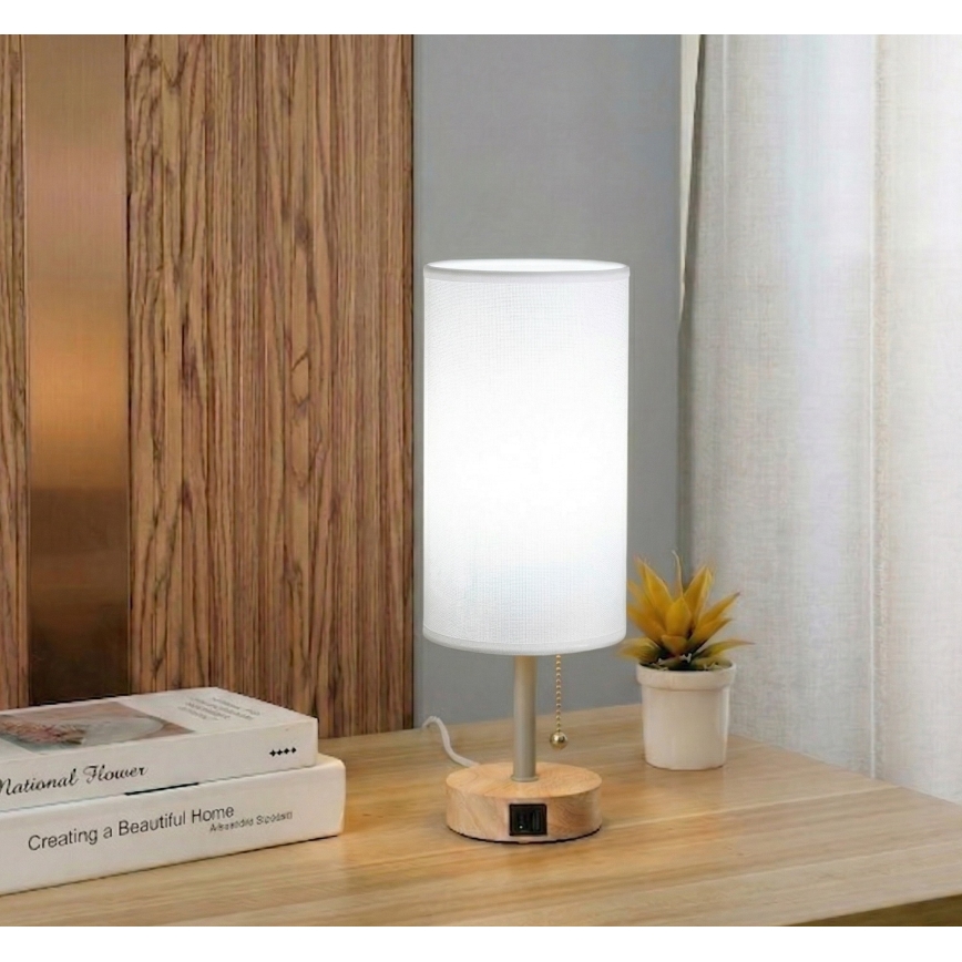 Brilagi - Lampe de table avec port USB TABLON 1xE27/25W/230V chêne/beige/blanc