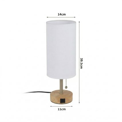 Brilagi - Lampe de table avec port USB TABLON 1xE27/25W/230V chêne/beige/blanc