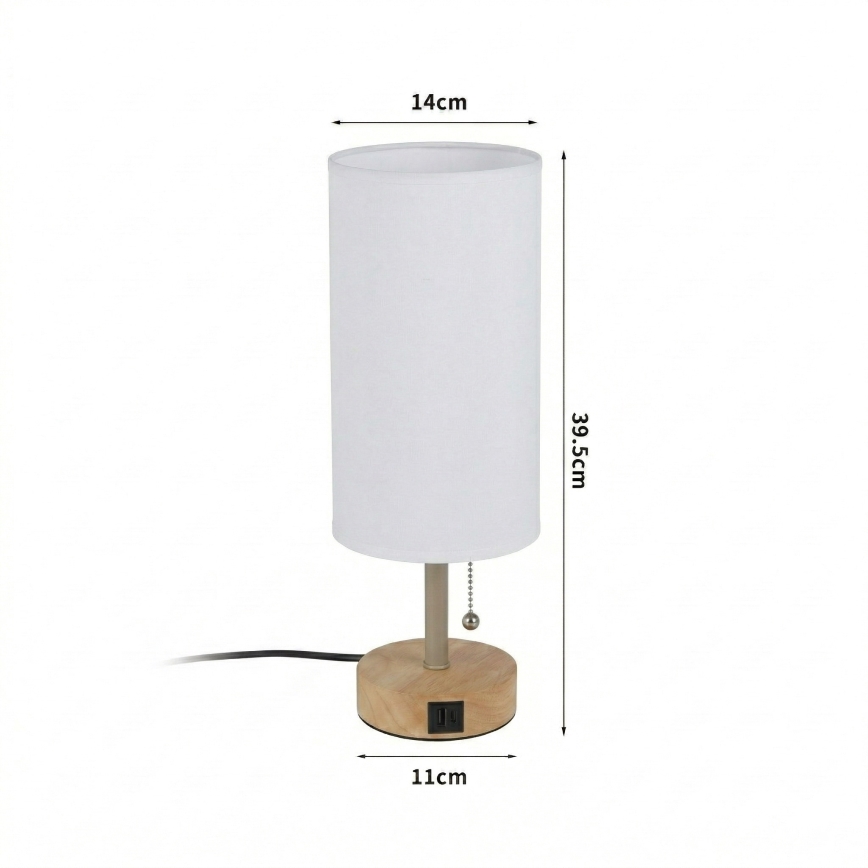 Brilagi - Lampe de table avec port USB TABLON 1xE27/25W/230V chêne/beige/blanc