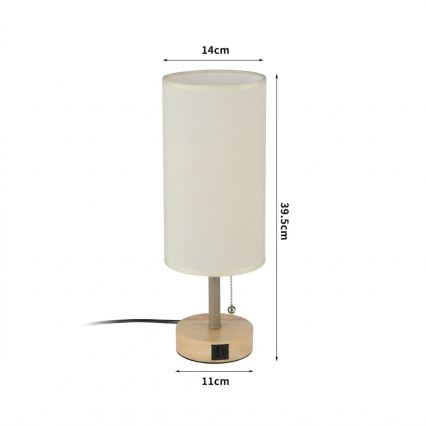 Brilagi - Lampe de table avec port USB TABLON 1xE27/25W/230V chêne/beige/crème