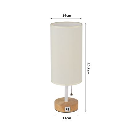 Brilagi - Lampe de table avec port USB TABLON 1xE27/25W/230V chêne/blanc/crème
