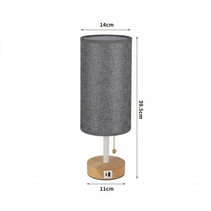 Brilagi - Lampe de table avec port USB TABLON 1xE27/25W/230V chêne/blanc/gris