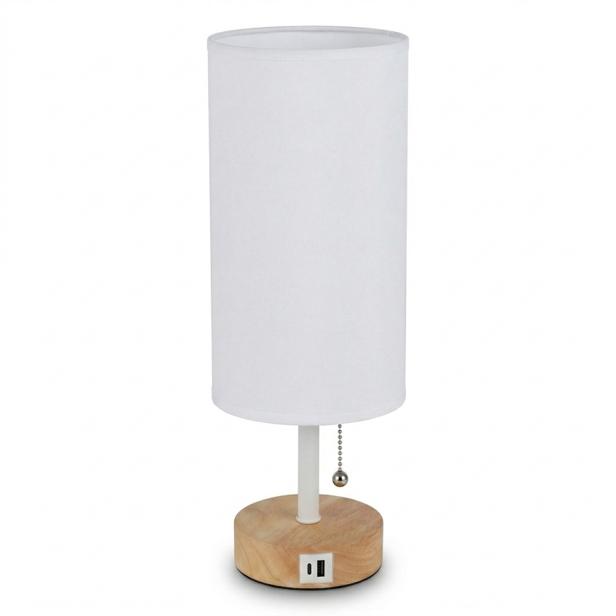 Brilagi - Lampe de table avec port USB TABLON 1xE27/25W/230V chêne/blanc