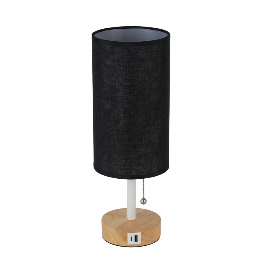 Brilagi - Lampe de table avec port USB TABLON 1xE27/25W/230V chêne/blanc/noir