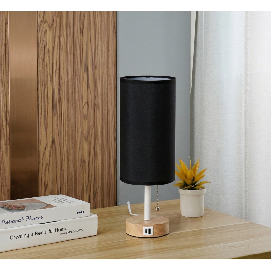 Brilagi - Lampe de table avec port USB TABLON 1xE27/25W/230V chêne/blanc/noir