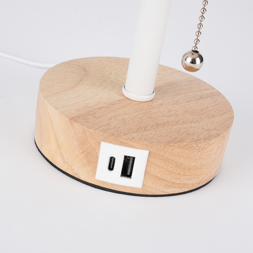Brilagi - Lampe de table avec port USB TABLON 1xE27/25W/230V chêne/blanc/noir