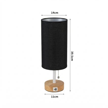 Brilagi - Lampe de table avec port USB TABLON 1xE27/25W/230V chêne/blanc/noir