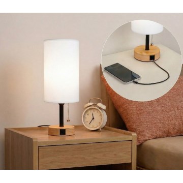 Brilagi - Lampe de table avec port USB TABLON 1xE27/25W/230V chêne/noir/blanc