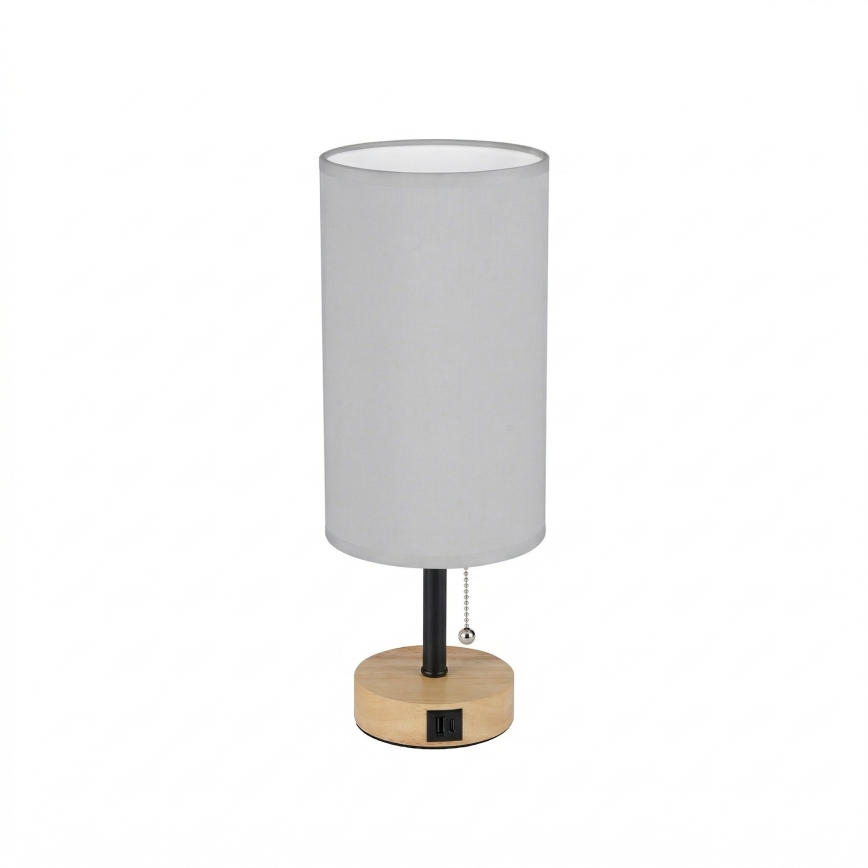 Brilagi - Lampe de table avec port USB TABLON 1xE27/25W/230V chêne/noir/blanc