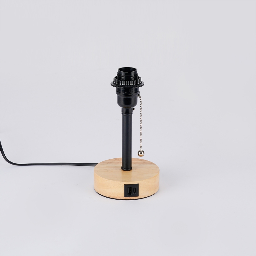 Brilagi - Lampe de table avec port USB TABLON 1xE27/25W/230V chêne/noir/blanc