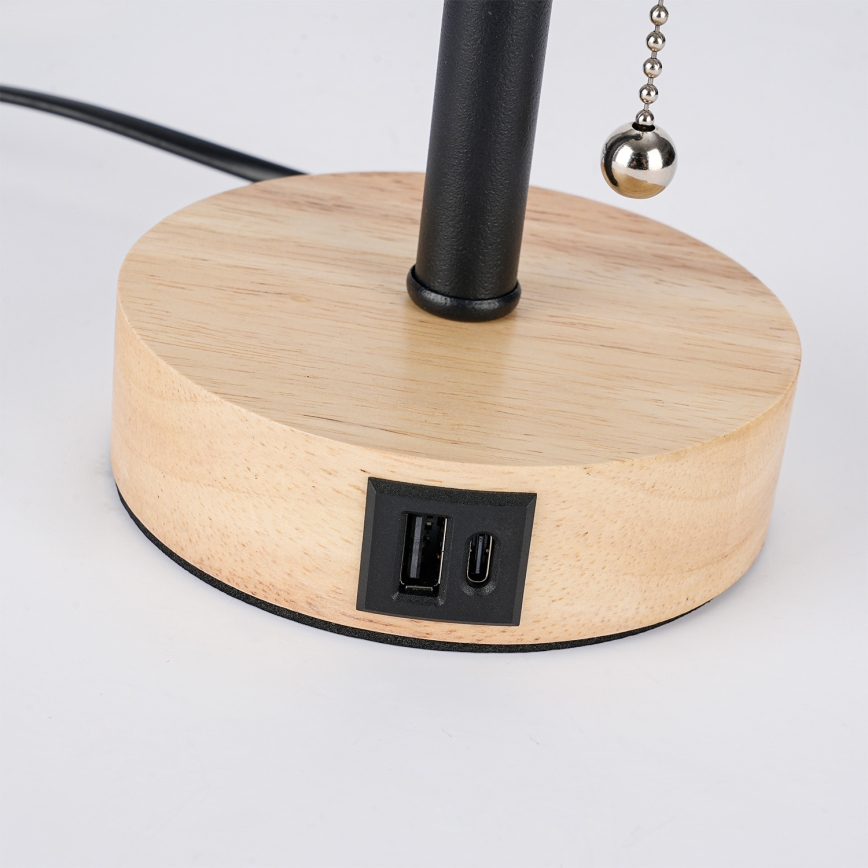 Brilagi - Lampe de table avec port USB TABLON 1xE27/25W/230V chêne/noir/blanc