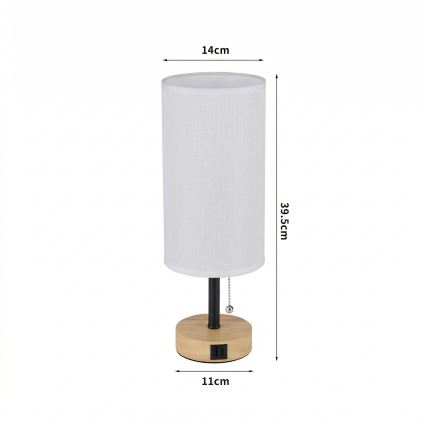 Brilagi - Lampe de table avec port USB TABLON 1xE27/25W/230V chêne/noir/blanc