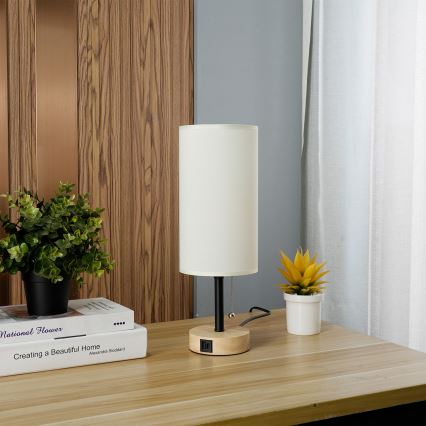 Brilagi - Lampe de table avec port USB TABLON 1xE27/25W/230V chêne/noir/crème