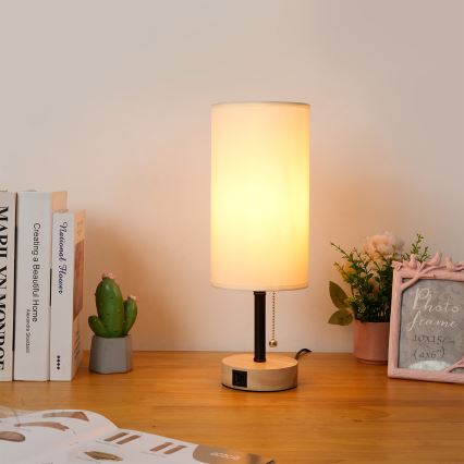 Brilagi - Lampe de table avec port USB TABLON 1xE27/25W/230V chêne/noir/crème