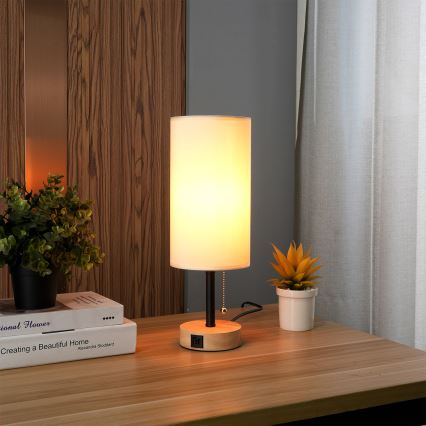Brilagi - Lampe de table avec port USB TABLON 1xE27/25W/230V chêne/noir/crème