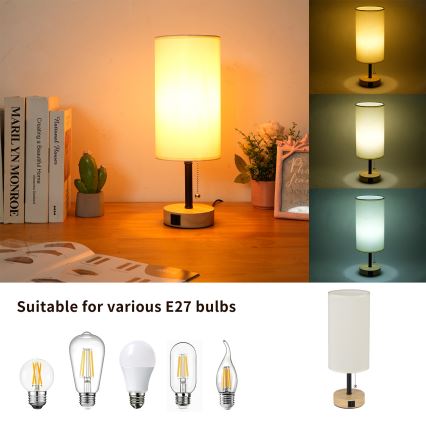 Brilagi - Lampe de table avec port USB TABLON 1xE27/25W/230V chêne/noir/crème