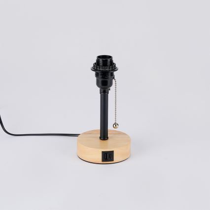 Brilagi - Lampe de table avec port USB TABLON 1xE27/25W/230V chêne/noir/gris