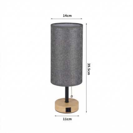 Brilagi - Lampe de table avec port USB TABLON 1xE27/25W/230V chêne/noir/gris