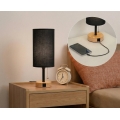 Brilagi - Lampe de table avec port USB TABLON 1xE27/25W/230V chêne/noir