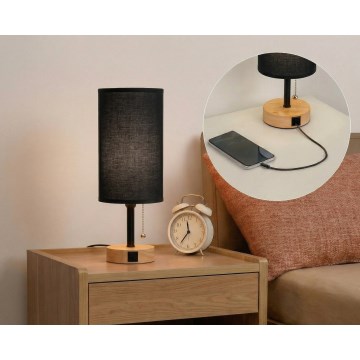 Brilagi - Lampe de table avec port USB TABLON 1xE27/25W/230V chêne/noir