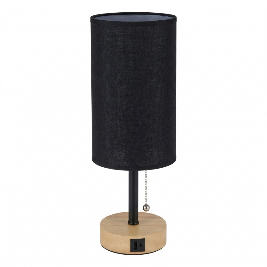 Brilagi - Lampe de table avec port USB TABLON 1xE27/25W/230V chêne/noir