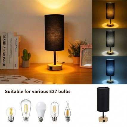 Brilagi - Lampe de table avec port USB TABLON 1xE27/25W/230V chêne/noir
