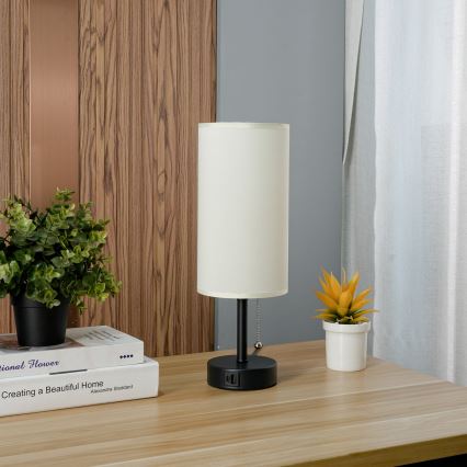 Brilagi - Lampe de table avec port USB TABLON 1xE27/25W/230V noir/crème