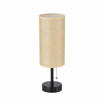 Brilagi - Lampe de table avec port USB TABLON 1xE27/25W/230V noire/beige