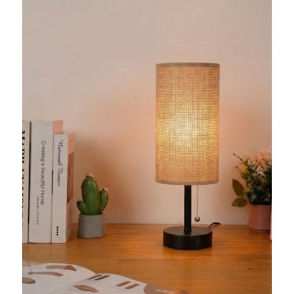 Brilagi - Lampe de table avec port USB TABLON 1xE27/25W/230V noire/beige