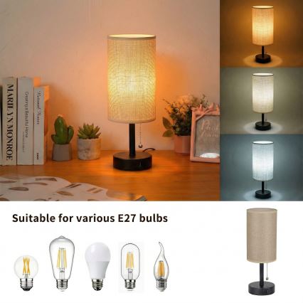 Brilagi - Lampe de table avec port USB TABLON 1xE27/25W/230V noire/beige