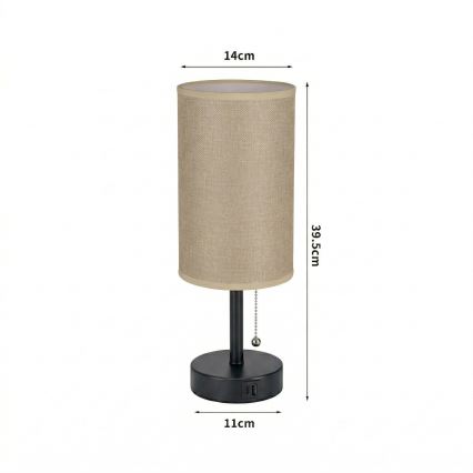Brilagi - Lampe de table avec port USB TABLON 1xE27/25W/230V noire/beige