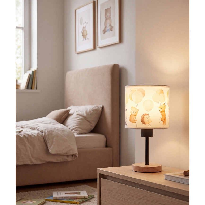 Brilagi - Lampe de table pour enfants BOBO WOOD 1xE27/25W/230V chêne/noir/blanc/à motifs animaux