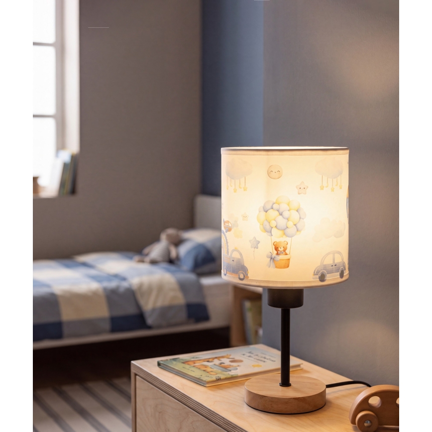 Brilagi - Lampe de table pour enfants BOBO WOOD 1xE27/25W/230V chêne/noir/blanc/bleu/motif oursons