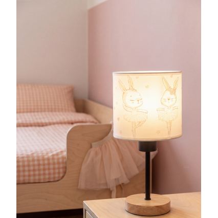 Brilagi - Lampe de table pour enfant BOBO WOOD 1xE27/25W/230V chêne/noir/blanc/motifs lapins