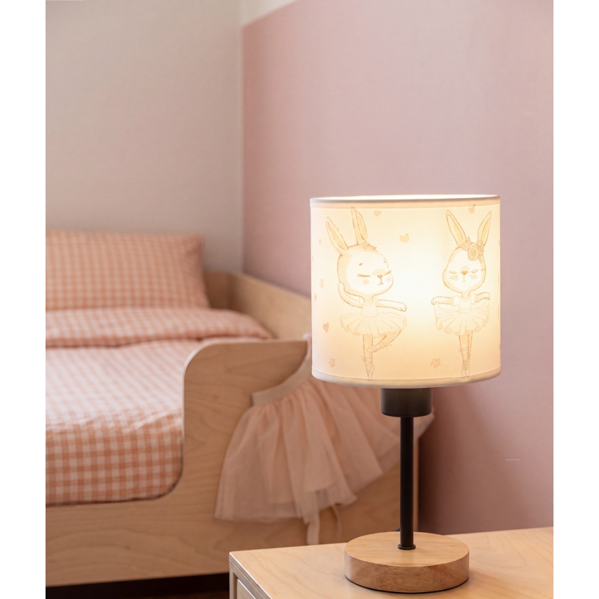Brilagi - Lampe de table pour enfant BOBO WOOD 1xE27/25W/230V chêne/noir/blanc/motifs lapins