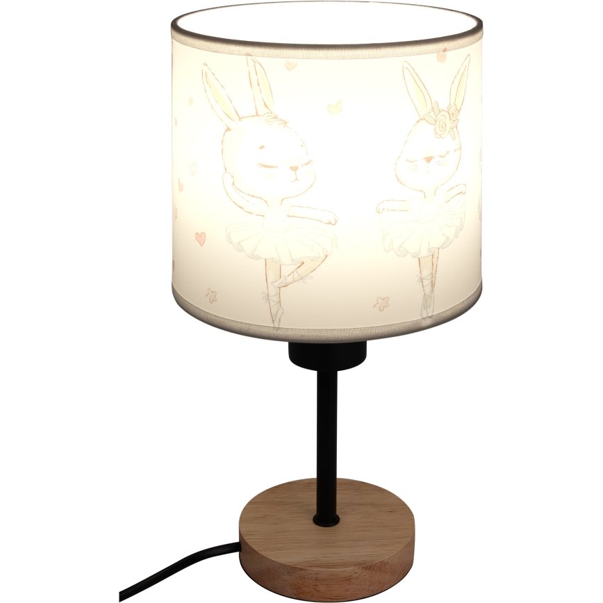 Brilagi - Lampe de table pour enfant BOBO WOOD 1xE27/25W/230V chêne/noir/blanc/motifs lapins