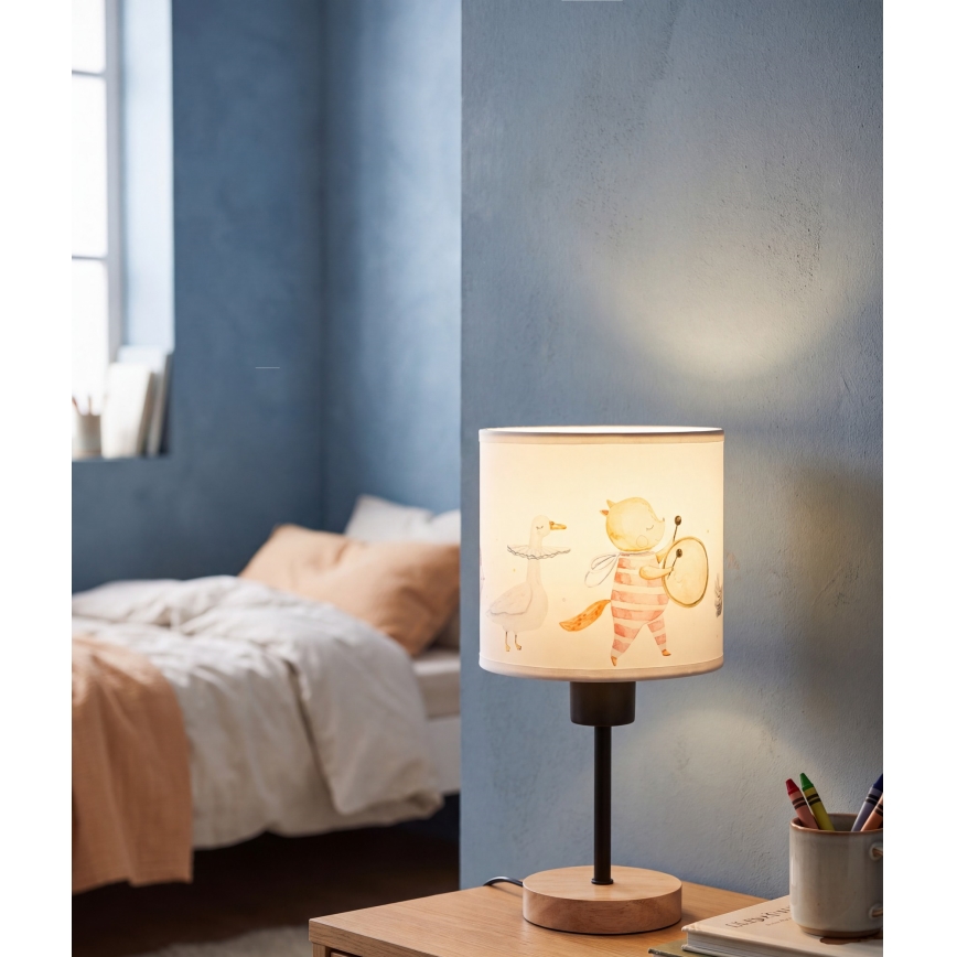 Brilagi - Lampe de table pour enfant BOBO WOOD 1xE27/25W/230V chêne/noir/blanc/motifs animaux