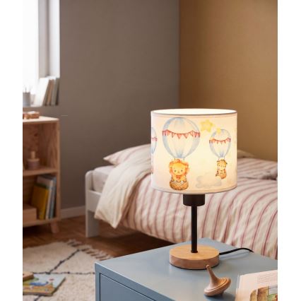 Brilagi - Lampe de table pour enfant BOBO WOOD 1xE27/25W/230V chêne/noir/blanc/motifs animaux